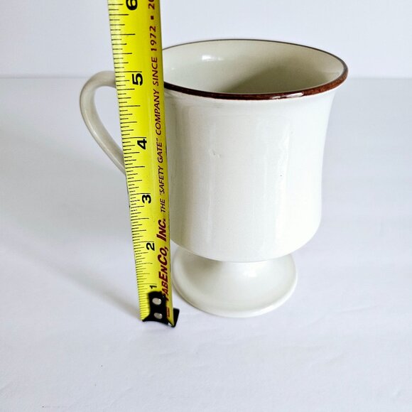 Vintage Ceramic Pedestal Mug Made in Japan Brown Rim Ivory Japanese‎ Mug~F190.2 - Picture 6 of 7